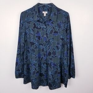 LOGO by Lori Goldstein Button Front Ruffle Top